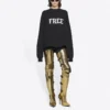 Unisex FW21 ilmainen painatus, pyöreäkaulainen collegepaita, musta 652981TKVD41070