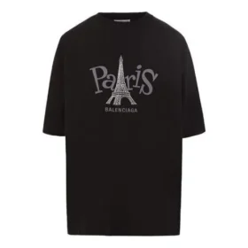 Unisex-paita, Pariisin painatus, pyöreä kaulus, musta 594599TGV661000 Unisex-paita, Pariisin painatus, pyöreä kaulus, musta 594599TGV661000