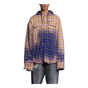Valkaistu ruudullinen pitkähihainen huppupaita ”Purple Beige” 699223TMM095212 Valkaistu ruudullinen pitkähihainen huppupaita ”Purple Beige” 699223TMM095212