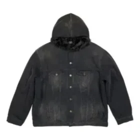 Valkaistu vaikutelma, napitettava huppullinen Denim-takit ”Black” 724653TNW541129