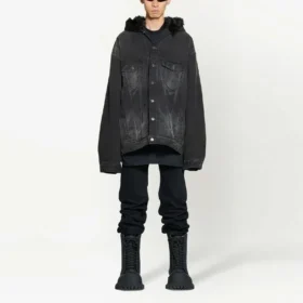 Valkaistu vaikutelma, napitettava huppullinen Denim-takit ”Black” 724653TNW541129
